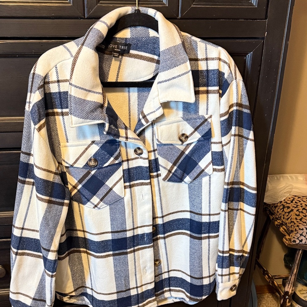 Love Tree Navy and Cream Plaid Jacket